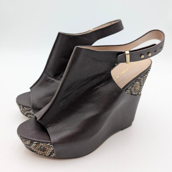 Charles by Charles David Ames Wedge Sandal Women's Dark Brown Size US8M EU38.5 - Picture 1 of 13